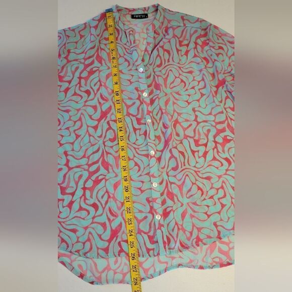 APNY Pink Blue Cupro Viscose Printed Top Button Down Blouse Women's Large - Picture 11 of 11